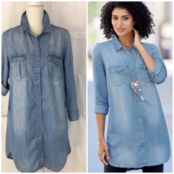 denim button up tunic
